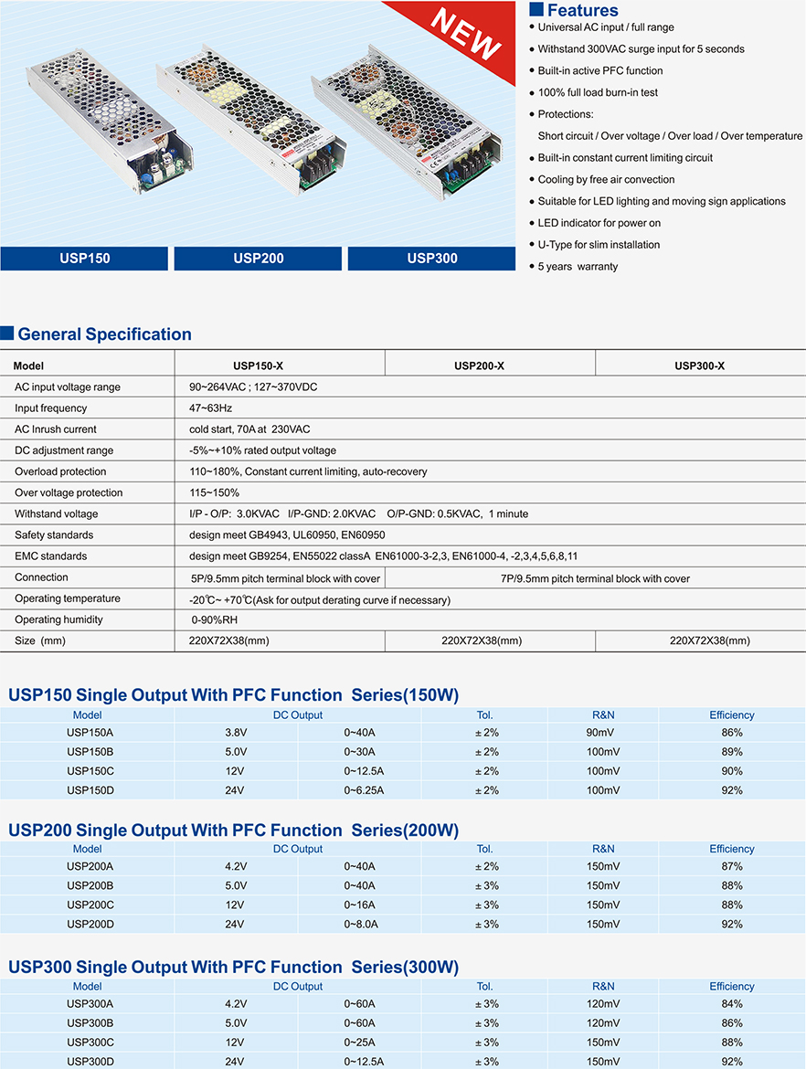 150~400W High Reliable U Type For LED Sign Panel