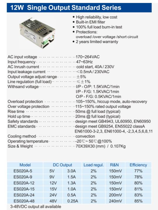 12~50W Single Output ES Series