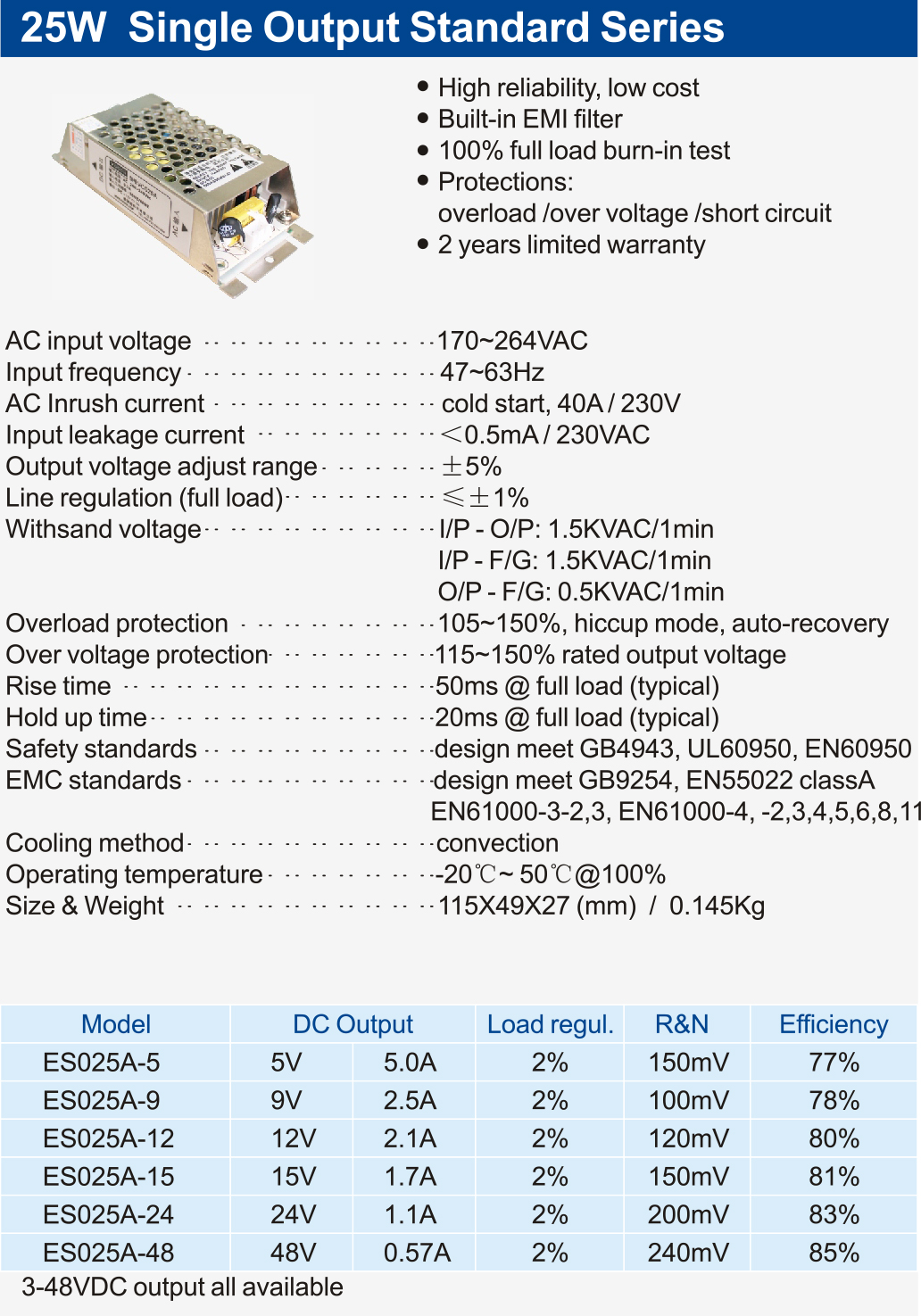 25W-Single-Output-Standard-Series